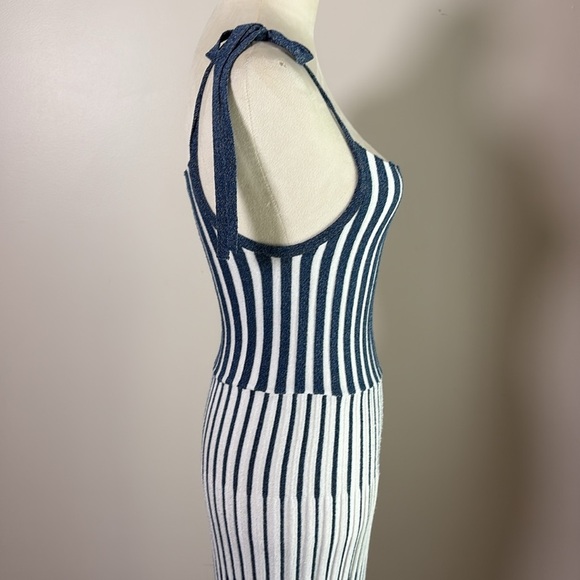 Zara Limited Edition Dress Italian Yard Stretch Knit Stripe Blue White Size M - Picture 8 of 13